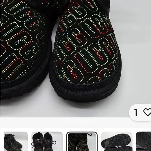 UGG 7C Signature Boots Black &Multicolor Leather w/side Zip - Picture 2 of 10